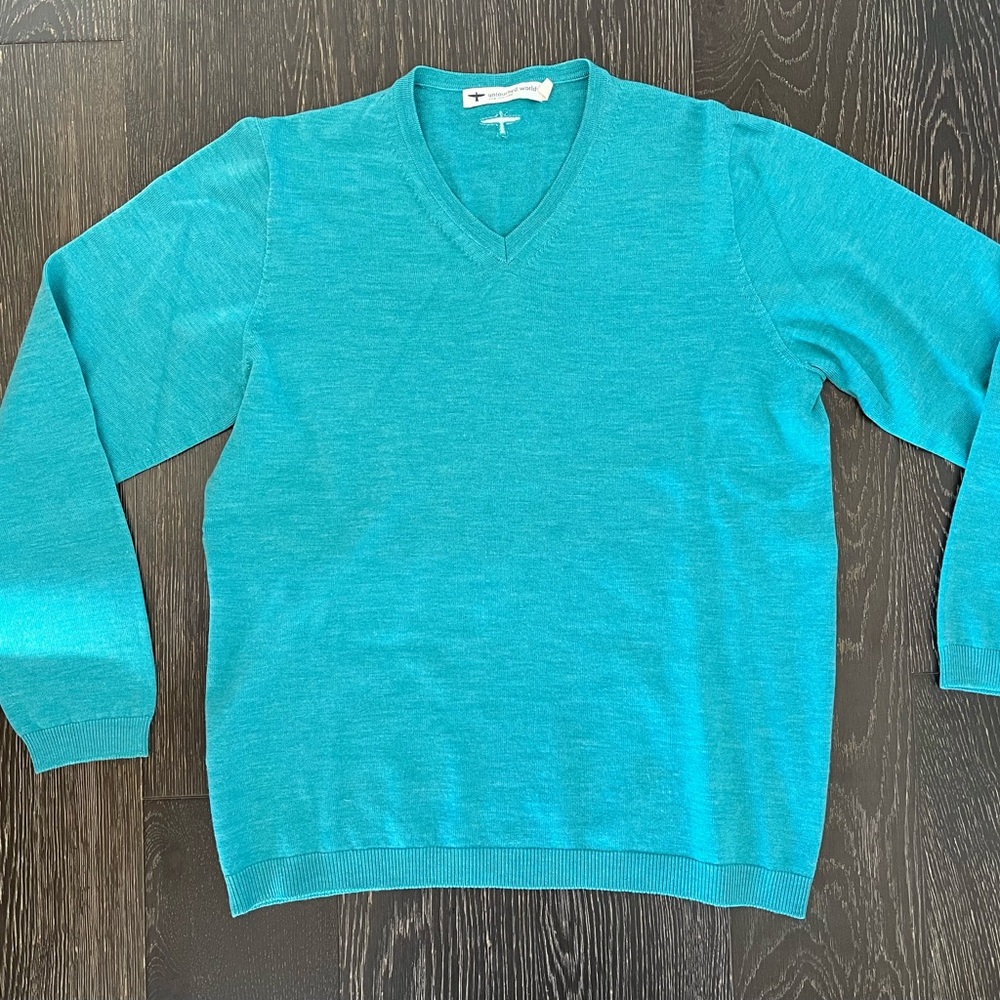 Untouched World Merino Wool Teal V Neck Sweater